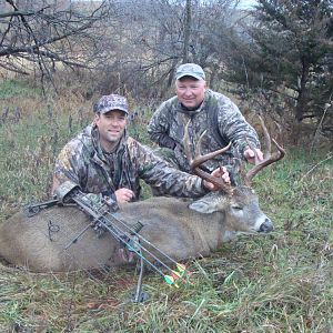 My friend Jim and I with bow kill of his on my place.