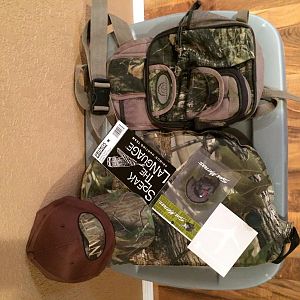 Misc. turkey hunting items. 
 - H.S. Bun Saver- Beard Buster leg mounted call holster
 - NWTF Hat
 - H.S. Strut decal, Primos Decal, and Size Matte