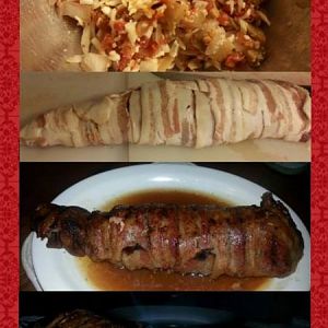bacon wrapped stuffed venison loin