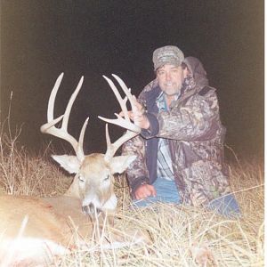 My dad's biggest Iowa buck, 163 6/8" ten point. all four of the tall tines measured over 12 inches shot during the late muzzleloader season